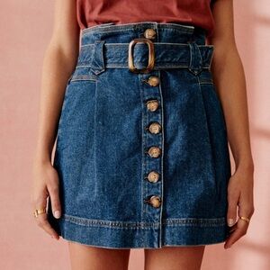 Sezane Blue Denim Belted Mini Skirt